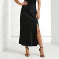 thumbnail image 2 of Wxolcjlv Women's Satin Side Slit Midi Skirt High Waist Party Midi Skirts, 2 of 4
