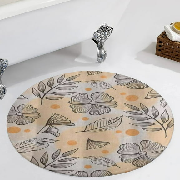Boho Flower Leaf French Round Carpet Circle Rug Outdoor Patio Area Rug Washable Large Area Rugs Hallway Room Decor Fitness Mats