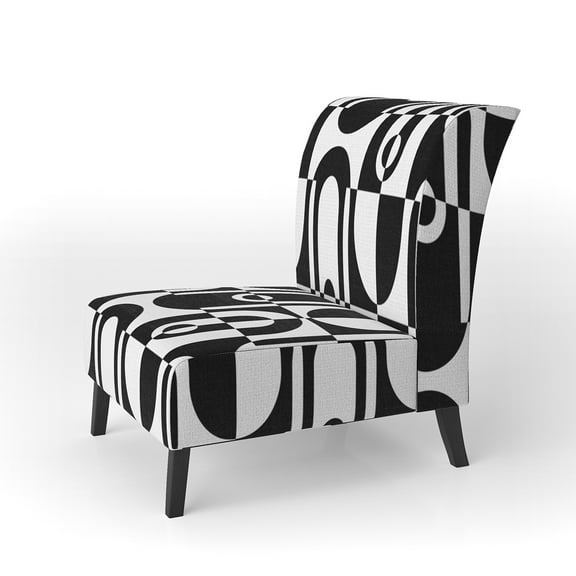 Designart "Monochrome Geometric Pattern VIII" Upholstered Mid-Century Accent Chair - Arm Chair