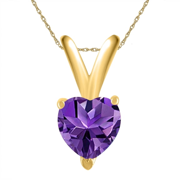 Mauli Jewels Engagement Necklace for Women 0.75 Carat Heart Amethyst Pendant 4-prong 14k Yellow Gold