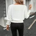 thumbnail image 7 of Women's Puff Sleeve Blouse Smocked Waist Long Sleeve Crewneck Solid Pullover Top White 2XL, 7 of 7
