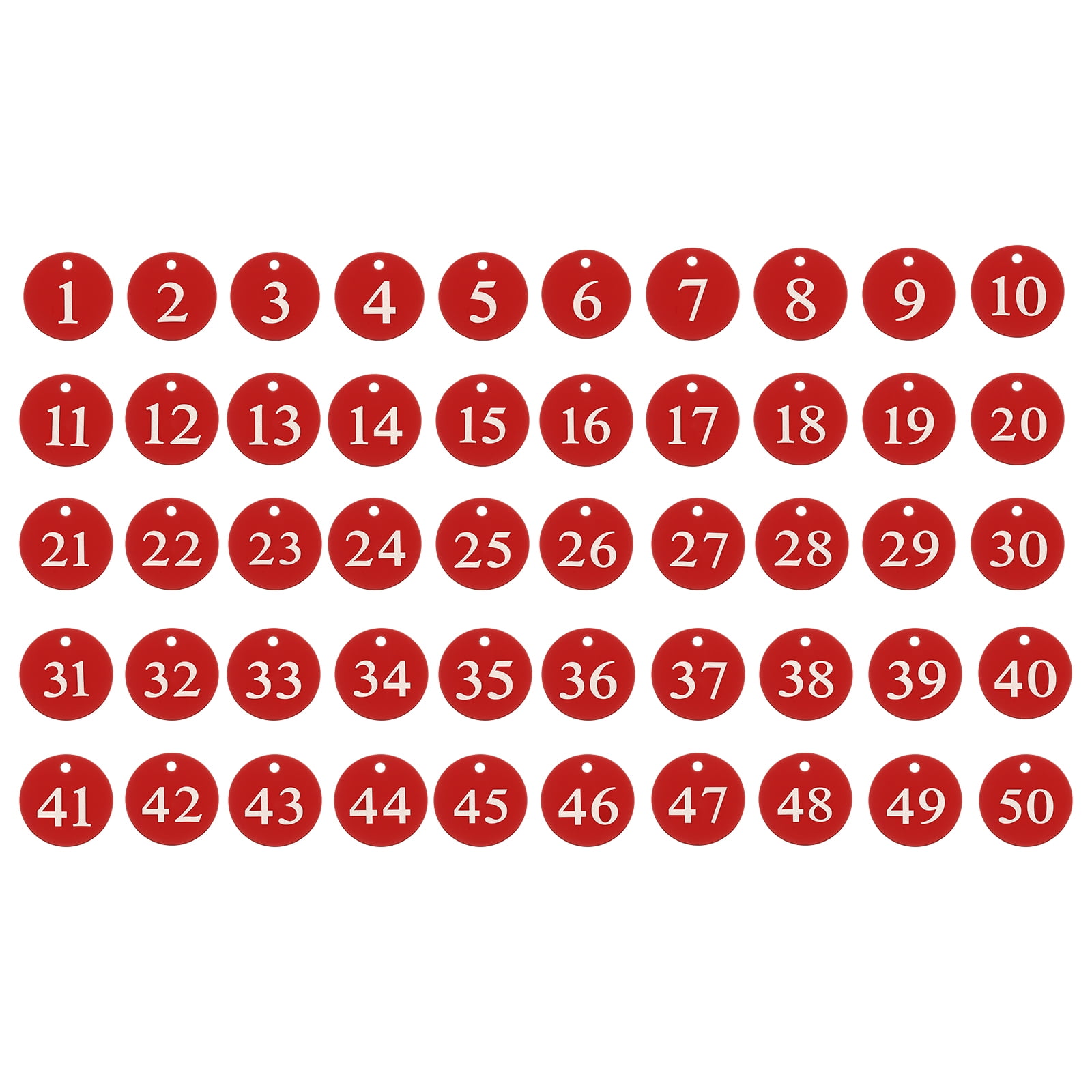 50PCS Number Tags 1-50, Number Key Tags Aluminum Numbered Tags Metal Key Tags Keychain with Key Rings for Organizer Field Sales Hangers Clothes Labels ID Tag, Red