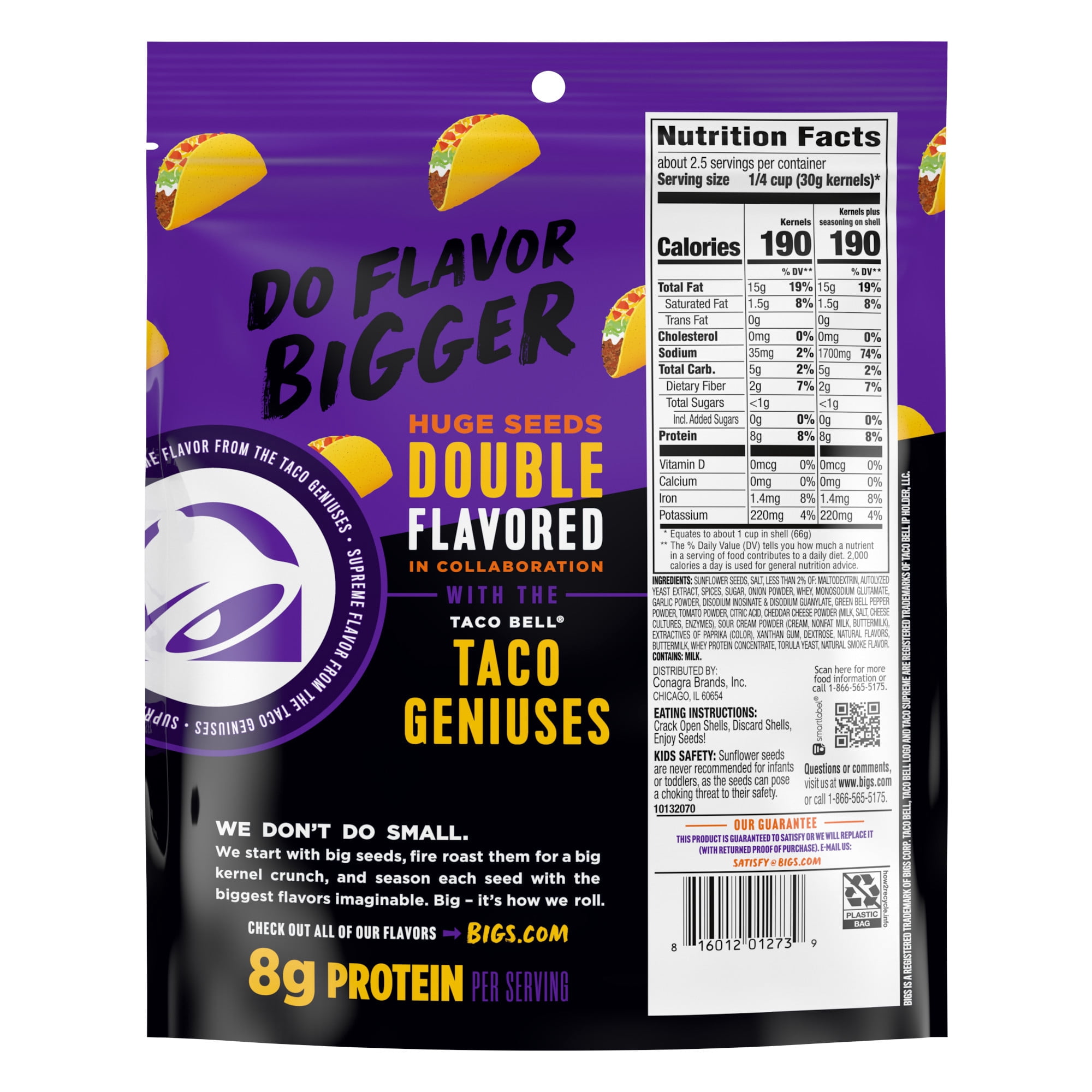 BIGS Sunflower Seeds, Taco Bell Taco Supreme Flavor, 5.35 oz.
