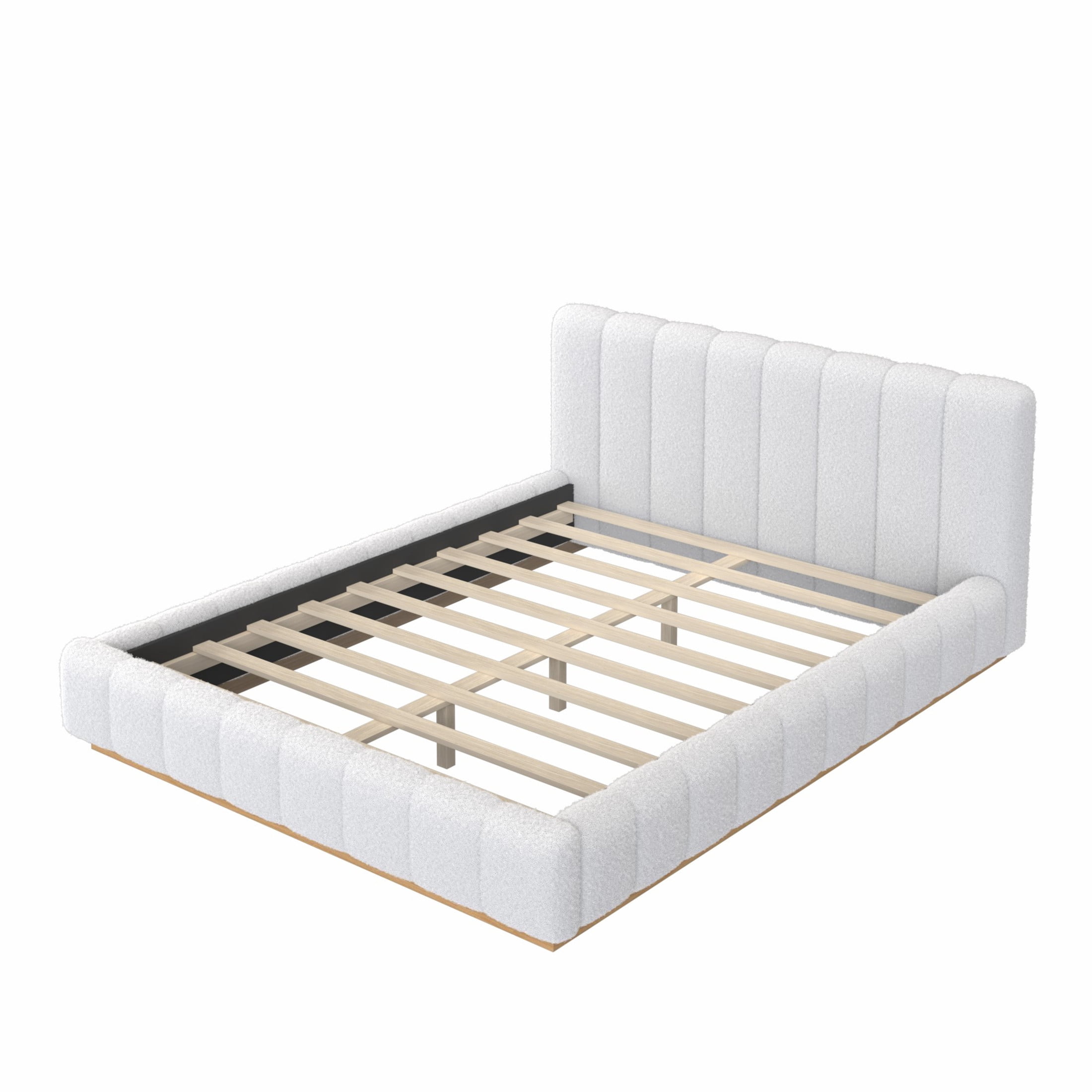 Christopher Knight Home Queen Bouclé Upholstered Platform Bed Frame, Floating Design with Rubber Wood Base, White