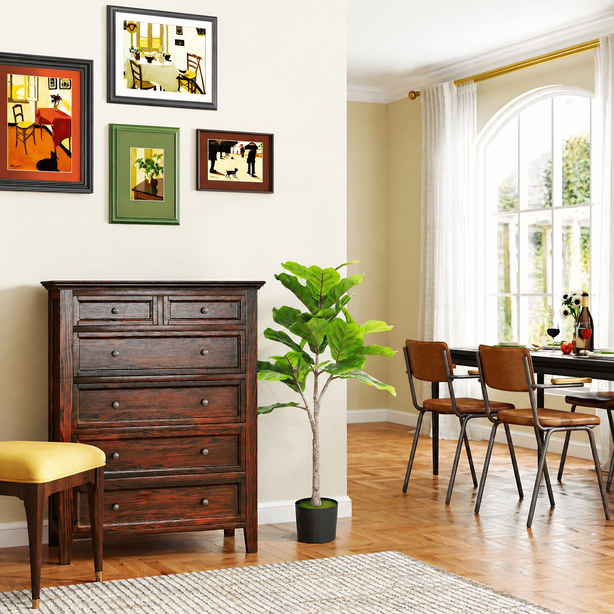 43.3" Artificial Fiddle Leaf Fig Tree - Realistic PEVA Leaves, Low-Maintenance Year-Round Greenery for Home/Office Corner