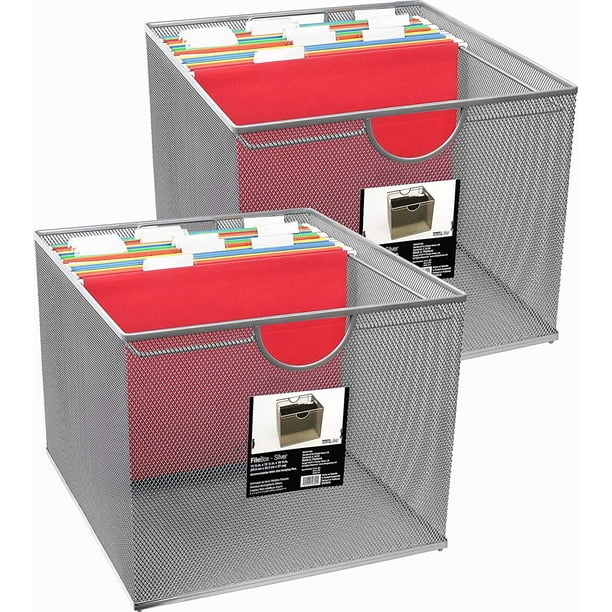 Neat Life Mesh Office File Organizer Storage Box with Side Hanging Rails Silver (2 Pack