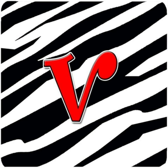 Monogram - Zebra Red Foam Coasters Initial Letter V, Set - 4
