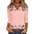 thumbnail image 3 of Craaazy Ladies Fashion 3/4 Sleeve Topss, V Neck Pleated Printed Casual Shirt, Relaxed Fit Comfy Tee for Everyday Outfits Gifts, 3 of 8