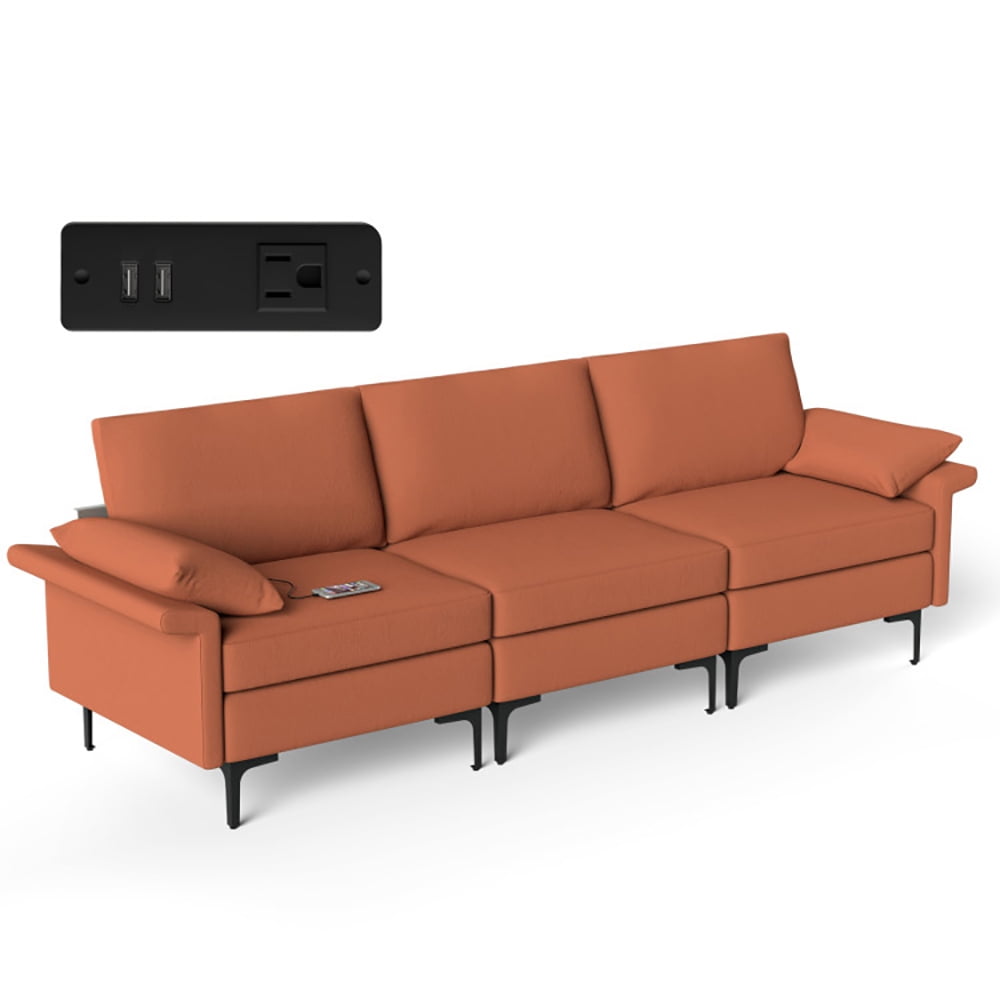 Finihen Sectional Sofa Couch, 3-Seat Sofa, Large 3-Seat Sofa Sectional with Metal Legs and 2 USB Ports for 3-4 people, for Living Room, Bedroom, Rust Red Finihen Sectional Sofa Couch, 3-Seat Sofa, Large 3-Seat Sofa Sectional with Metal Legs and 2 USB Ports for 3-4 people, for Living Room, Bedroom, Rust Red