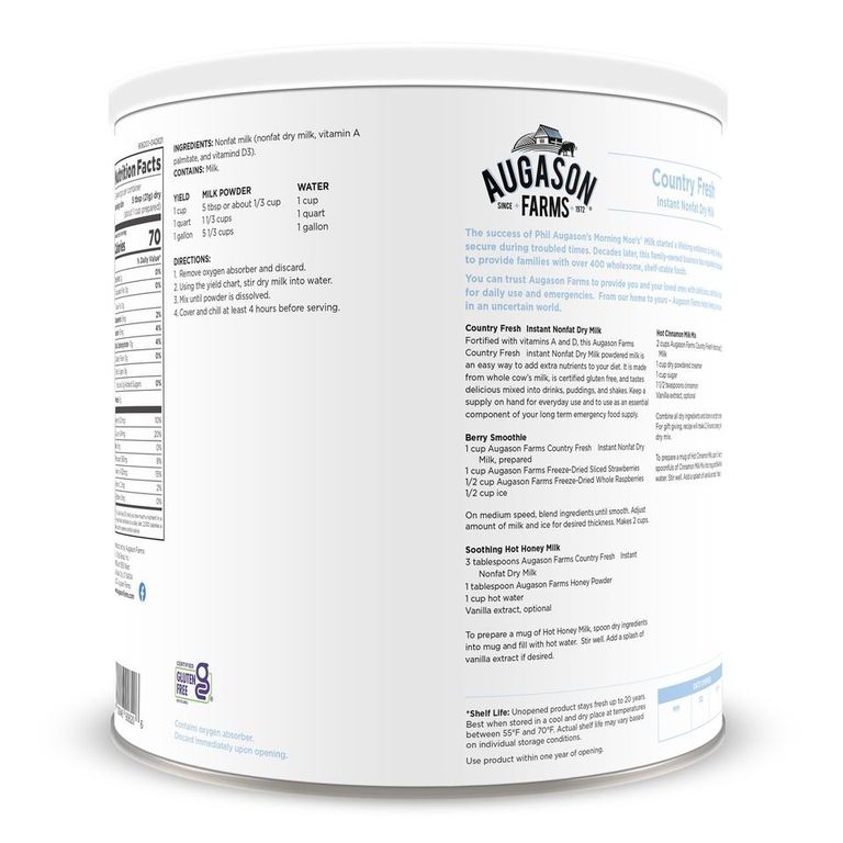 Augason Farms 100% Real Instant Nonfat Dry Milk 1 lb 13 oz - image 2 of 8