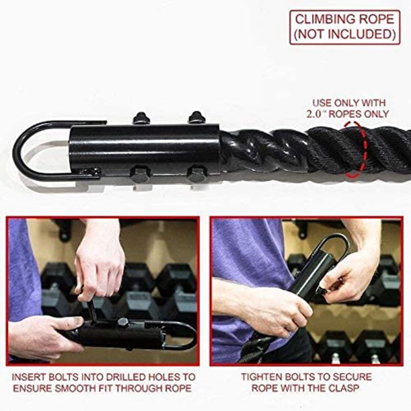 Load 440 lb 2Pcs Climbing Rope Clamp OD Rope Black Steel BR-Clasp Workout Rig Indoor Fitness Equipment with Eyelet 38 mm Rope Attachment Hook Accessories for Gym Climbing Fit for 1½ 