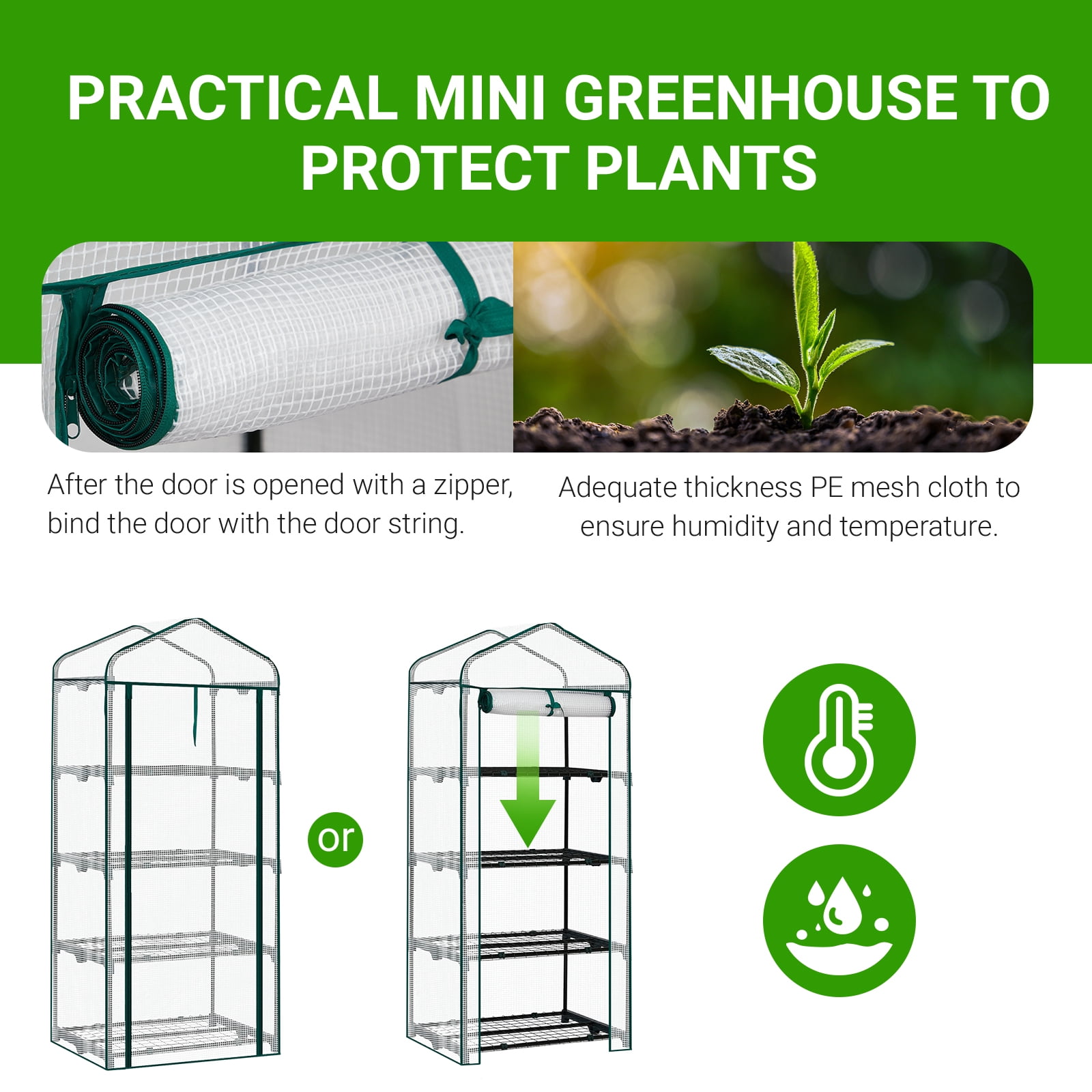 Zimtown 4-Tier Greenhouse, 27x19x62in, PE Cover for Plants, Flowers, Herbs - White
