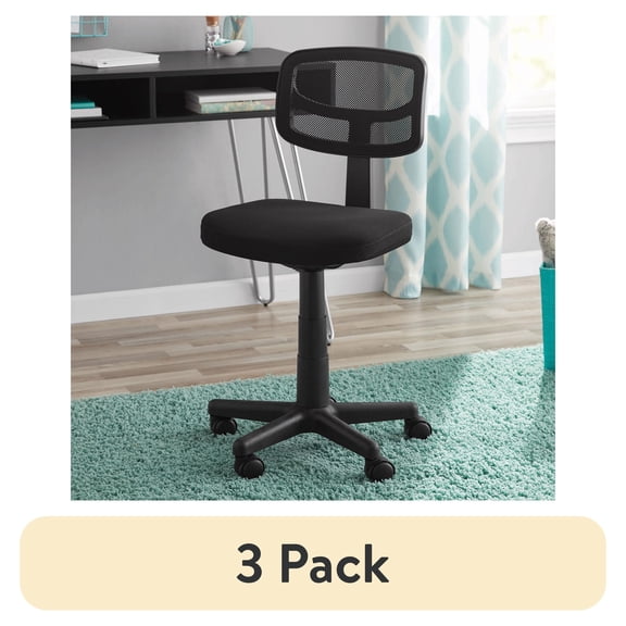 (3 pack) Mainstays Mesh Task Chair with Plush Padded Seat, Teens and Adult, Black/Black