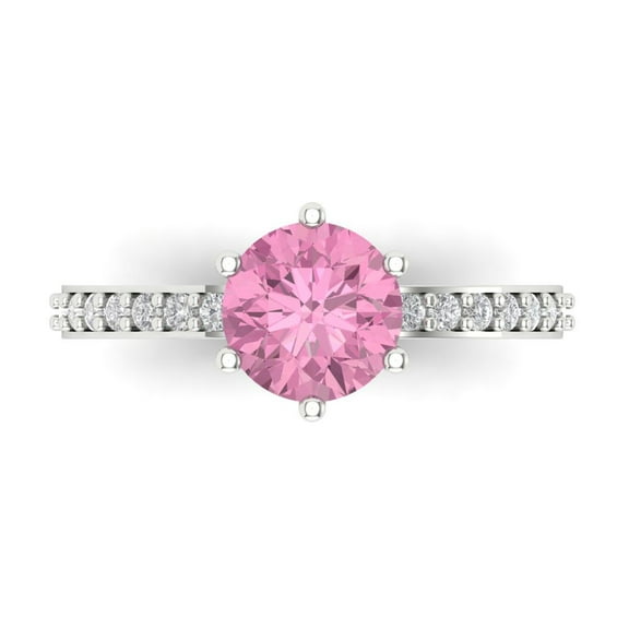 Solitaire with Accents Engagement Ring for Women - 1.71ct Simulated Pink Diamond in 14K White Gold Promise Ring