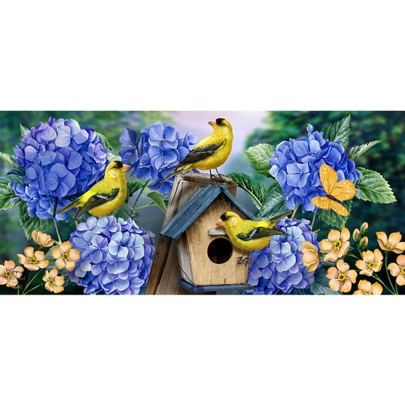 Briarwood Lane Spring Goldfinches and Hydrangea Mini Mat 22x10 Indoor Outdoor For Spring Doormat