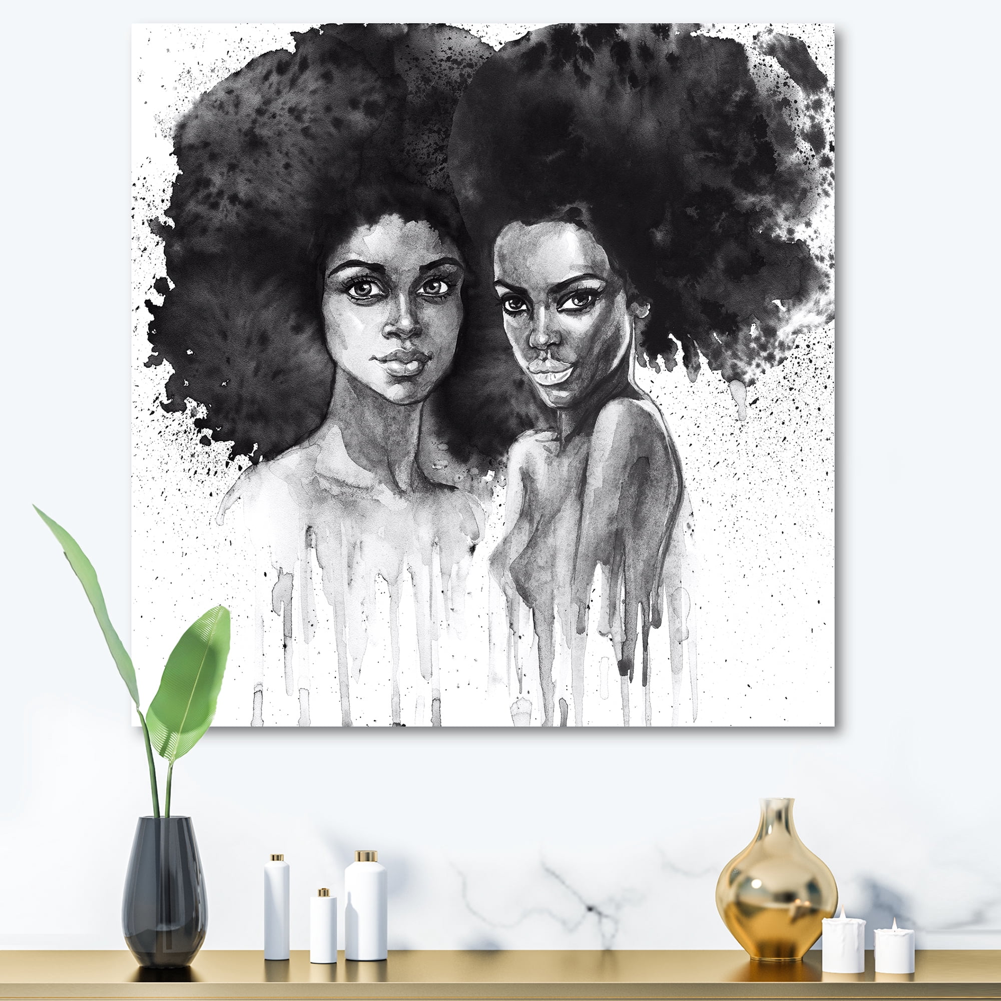Portrait of Afro American Woman XI 16 in x 16 in Painting Canvas Art Print, by Designart