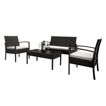 Garden Furniture Bristol Uk Ktaxon 4 PCS Patio Rattan Wicker Furniture Set Brown Loveseat Sofa Cushioned Garden Yard ()