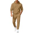 thumbnail image 2 of Hogleaql Men's Tracksuits 2 Piece Set Solid Color Relaxed Fit Hoodie Jogging Running Pant Set Casual Fall Suits with Pockets Light Brown L, 2 of 7