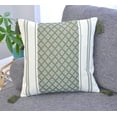 thumbnail image 3 of Decorative Boho Throw Pillow Cover with Tassels Olive Green & White, 18x18 inch Single Piece / Designer Cushion Cover for Sofa, Bed/ Farmhouse Accent Cotton Woven Pillow Case, 3 of 5