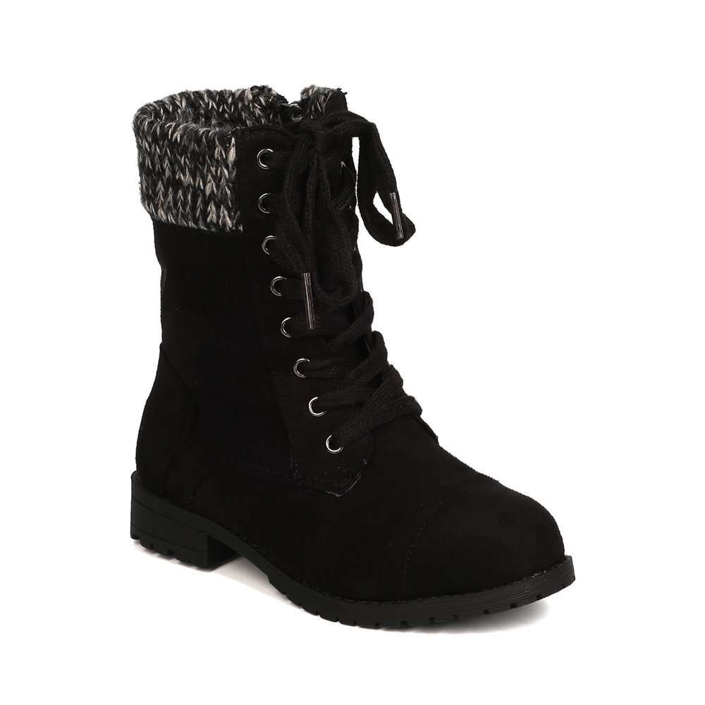 Little Wild Diva Girls Faux Suede Sweater Combat Boot Little Girl