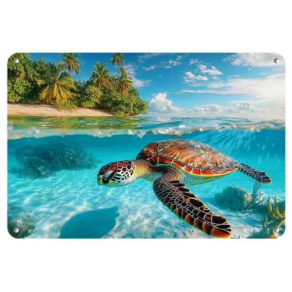 1pc Metal Tin Sign Sea turtles in shallow waters Home Decor Tin Painting Wall Art Suitable for Home Restaurant Cafe Bar Garage Ready to Hang 12x8 Inch, 2D