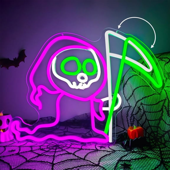 Halloween Grim Reaper Neon Sign for Wall Decor Ghost Led Sign Animated Looks Like the Grim Reaper Swinging Scythe Spooky Devil Neon Light Up Sign for Window Bar Horror Halloween Decorations Party
