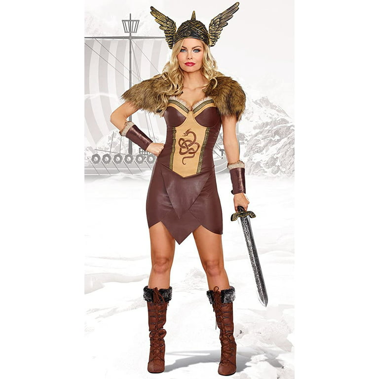 Viking Warrior Costume Large / Black/Beige