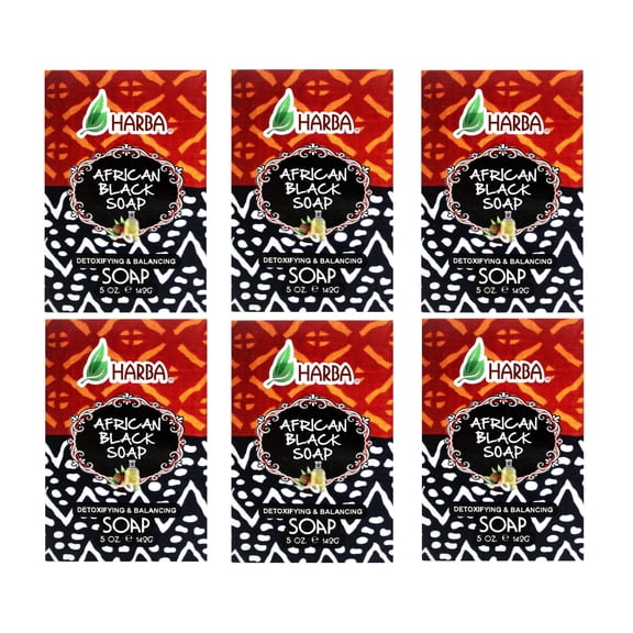 Harba Bath Soap African Black, Detoxifying & Balancing, 5 OZ (142g) - 6 Pack