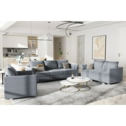 HONBAY 3 Piece Modular Sofa Set with Storage Seats, Bluish Grey Polyester