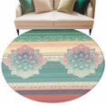 thumbnail image 2 of 8ft Washable Large Round Rug, Ethnic Boho Floral Non-Slip Circle Area Rug for Living Room Dining Room, Turquoise Pink Beige Gradual Stripe Indoor Floor Mat for Home Decor, 2 of 9