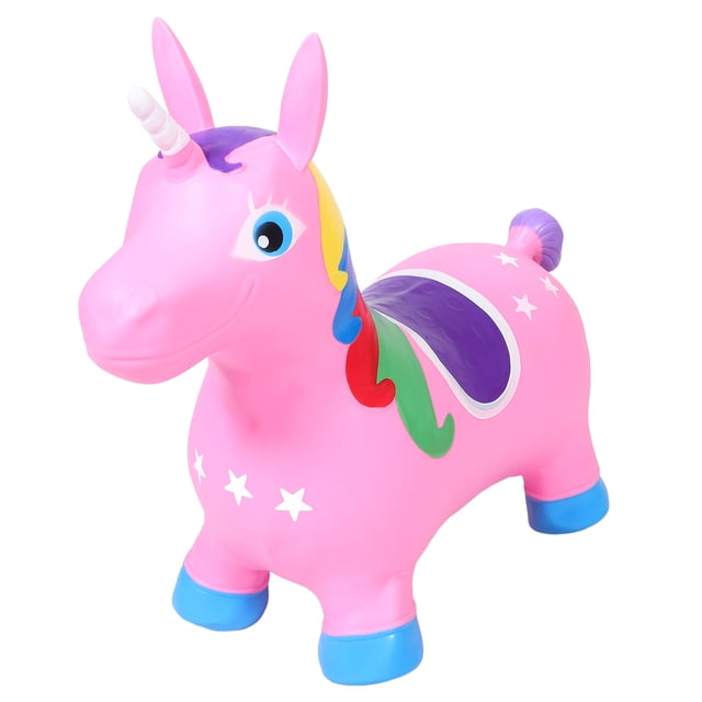 MOVTOTOP Bouncy Unicorn Horse Kids Ride On Bouncer Toddler Girl Bouncing Animal Hopper Inflatable Hopping Toy for Birthday