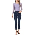 thumbnail image 2 of INSPIRE CHIC Women's Round Neck Long Sleeves Sheer Flower Embroidery Lace Blouse M Purple Gray, 2 of 7