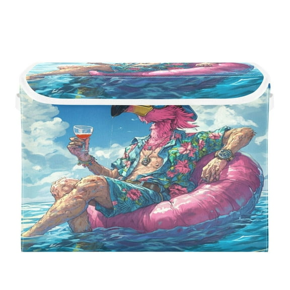 WOBOGO Anime Flamingo Large Collapsible Storage Box Flip Lid Fabric Decorative Organizer Container Basket with Handles 16.5×12.6×11.8in