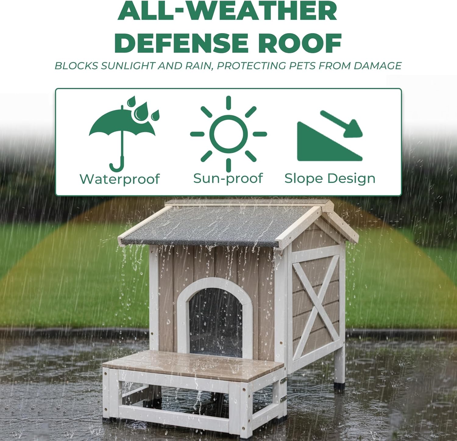 Gowoodhut Small Insulated Cat House, Wood Outdoor Cat House Weatherproof with Cat Scratching Cloth for Winter, Grey