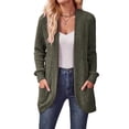 thumbnail image 2 of Cárdigan para Mujer, Suéter de Larga con Abertura Frontal y Bolsillos para Otoño e Invierno. Verde Oliva L, 2 of 8