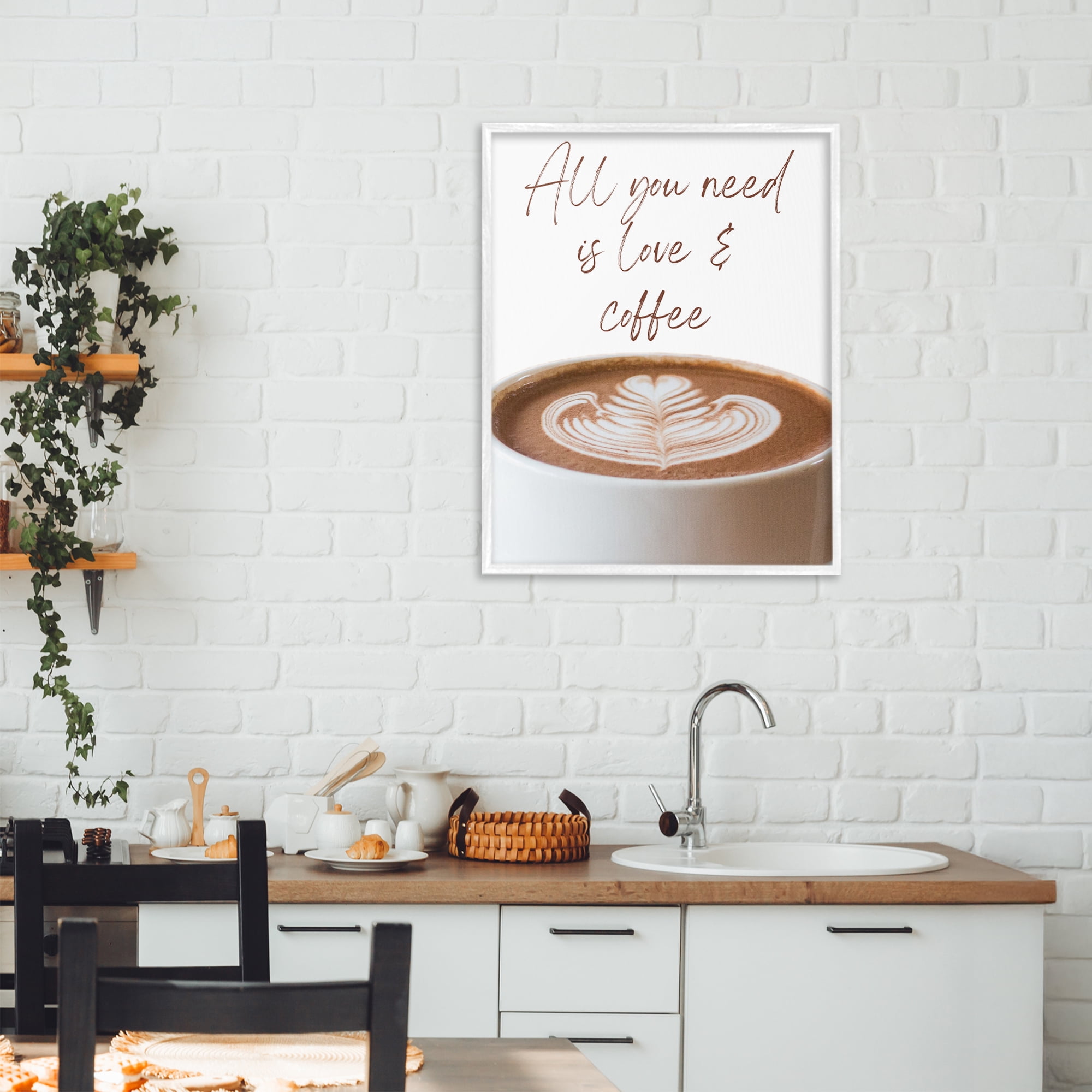 Stupell Industries All You Need Love & Coffee White Framed Giclee Art, design by Jesse Keith