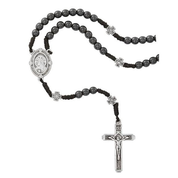 Mcvan P579R 19 in. Hematite Corded Sacred Heart Rosary Box