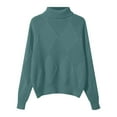 thumbnail image 4 of Hpapadks Oversized Sweaters for Women Turtleneck Solid Knit Sweaters Fall Winter Patchwork Thickened Loose Outer Wear Top Womens Sweater Green M, 4 of 5