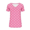 thumbnail image 4 of ZQGJB Summer Womens T-Shirts Dressy Casual Polka Dot Print Short Sleeve V Neck Graphic Tunic Blouse Loose Lightweight Comfy Pullover Tops Hot Pink XL, 4 of 5