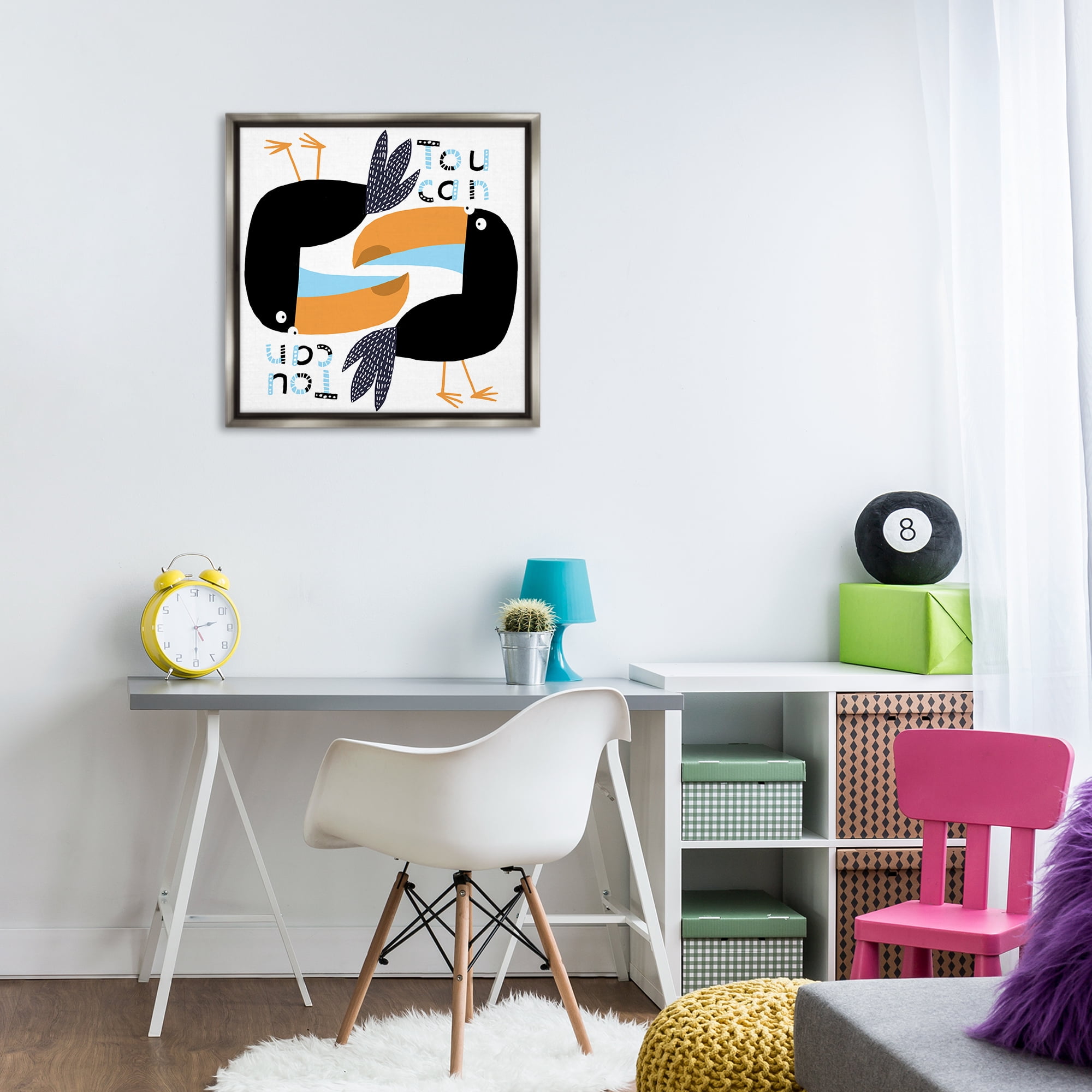 Stupell Industries Tropical Toucan Birds Animals Painting Gray Floater Framed Canvas Art Print Wall Art, 25 x 25