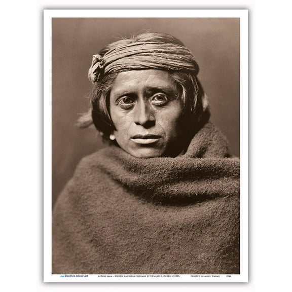 A Zuni Man - Pueblo New Mexico - The North American Indians - Vintage B&W Historical Photograph by Edward S. Curtis c.1903 - Master Art Print (Unframed) 9in x 12in