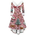 thumbnail image 2 of Christmas Dresses for Women Women's Fashion V-Neck Casual Slim Fit Christmas Print Furry Party Long Sleeve Dress for Festive Occasion,Light pink,S, 2 of 4