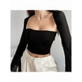 thumbnail image 3 of Women'S Two Piece Sets Mesh Long Sleeve Corset Top Trendy Y2K Square Neck Going Out Bustier Crop Shawl Tops Black S, 3 of 5