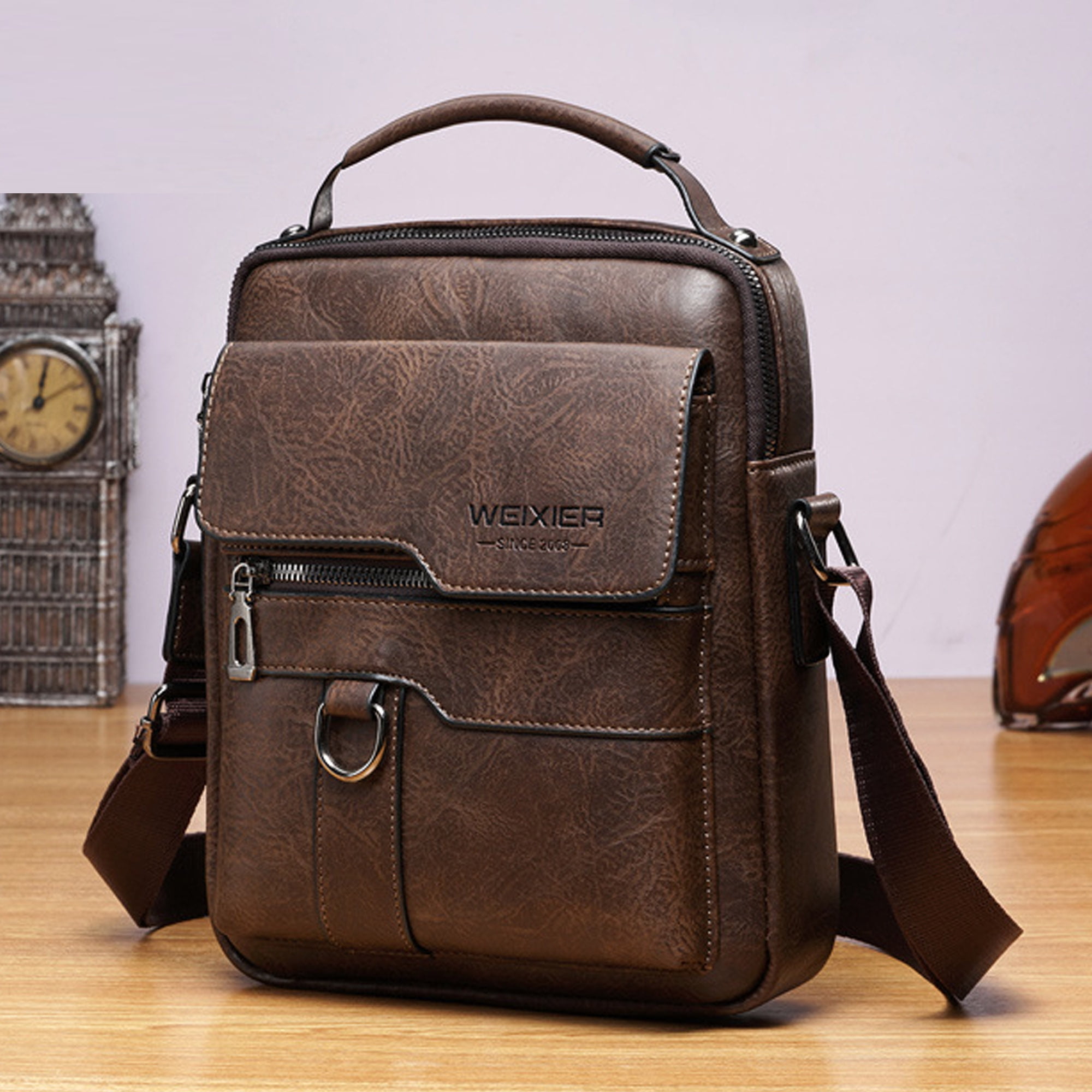 WEIXIER Men s Crossbody Bag Leather Small Business Shoulder Handbag for IPad 9.7