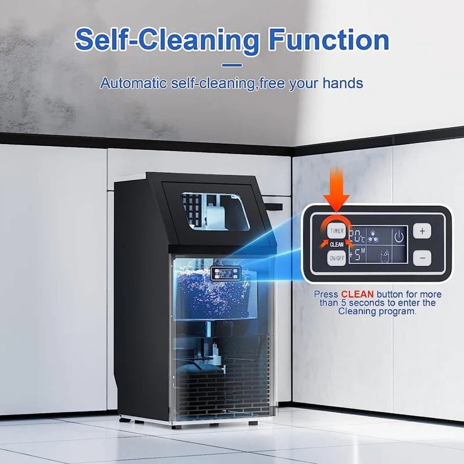 KNDKO 100Lbs/24H Commercial Ice Maker Machine With 33Lbs Ice Storage Capacity, Stainless Steel Ice Machine for Home/Bar/Restaurant