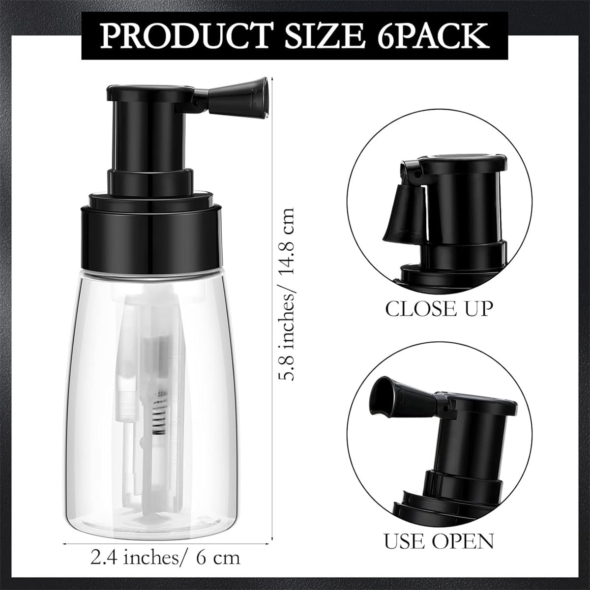 Powder Spray Bottle,Tutuviw 2Pcs 180m Talc and Powder Applying Bottle, Refillable Hair Fiber Applicator,Plastic Powder Storage Holder Travel Size for Hair Salon/Cleaning/Plants/Misting/Skin Care