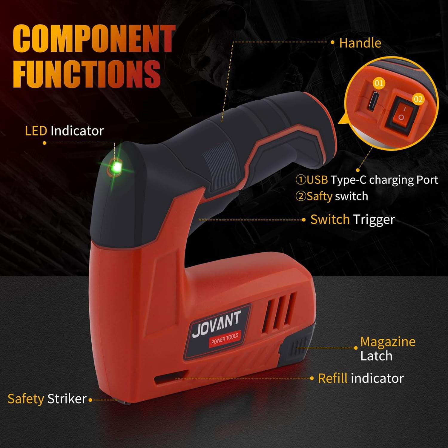 Electric Staple Gun with 3650 Staples and Staple Remover,Upholstery Staple Gun Heavy Duty for Wood, Crafts, Carpentry, Decoration DIY,4V 2 in 1 Cordless Brad Nailer fits 3/16" - 3/8 "Staples,Nails