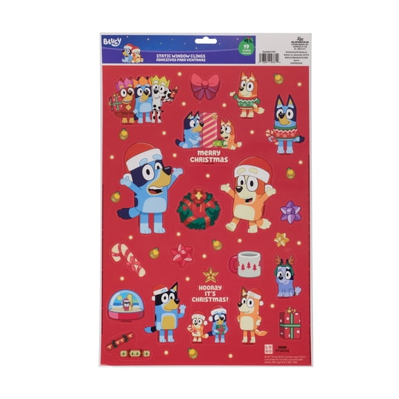 Bluey Christmas Window Clings, 19‑Piece Holiday Static Window Decorations – Bluey, Bingo & Family Festive Designs