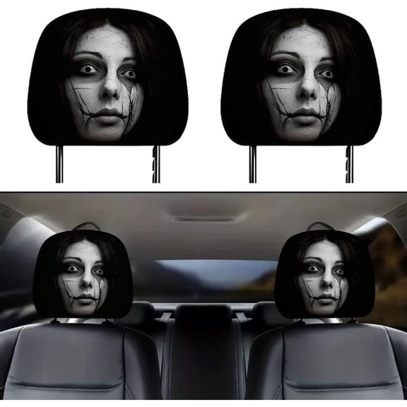MMJ Car Headrest Covers Funny Print Soft Polyester Stretchy Protector Set of 2 Universal Auto Seat 10.24x11.02in
