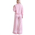 thumbnail image 3 of Szluipve 2 Piece Sets for Women Polka Dot 2 Piece Outfit Button Lapel Collar Long Sleeve Scalloped Hem Top High Waist Wide Leg Pants Casual Loungewear Tracksuit Set Pink S, 3 of 3